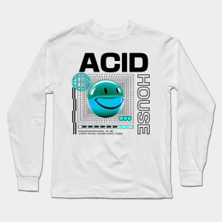 ACID HOUSE  - 3D Smiley (Blue/Black) Long Sleeve T-Shirt